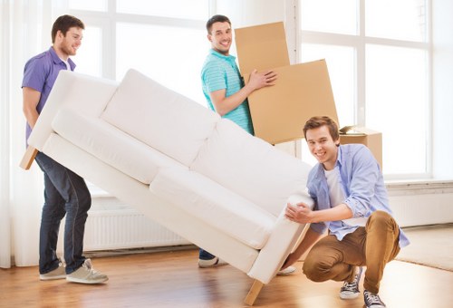 Commercial removals setup for a business move in Wimbledon with office equipment and boxes