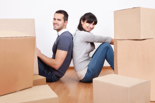 Packed boxes and furniture ready for local removals in Wimbledon