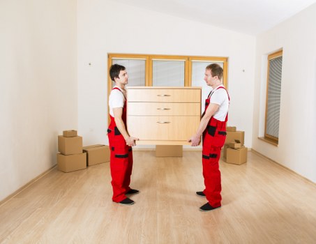 Business items and office boxes ready for mobile storage collection in Wimbledon